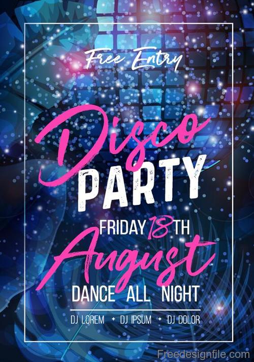 Disco party poster with flyer template vector design