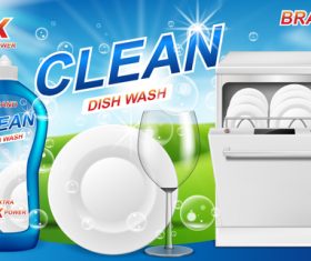 Dish wash cleaner poster template vector 02