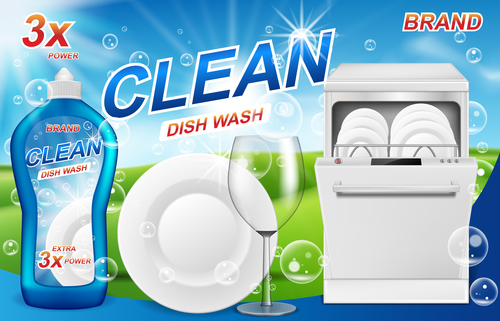 Dish wash cleaner poster template vector 02
