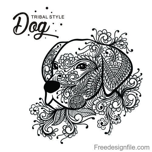 Dog head tribal style Hand drawn vector