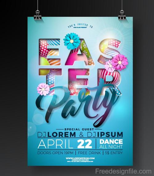 Easter party poster with flyer template vectors