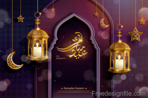 Eid malarak festival golden ornate design vector 03