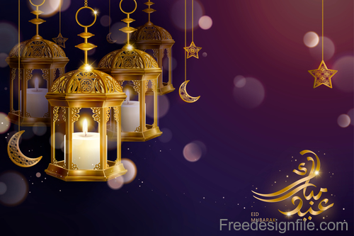 Eid malarak festival golden ornate design vector 04