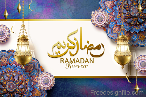 Eid mubarak purple luxury background vector 04