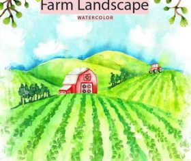 Farm landscape watercolor drawn vector 02