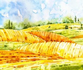 Farm landscape watercolor drawn vector 06