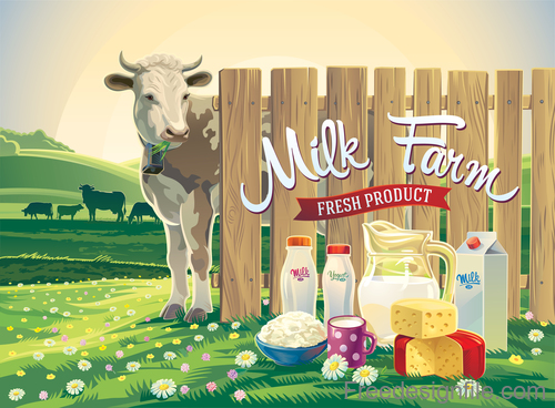 Farm landscape with milk product vector