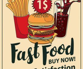 Fast food buy now retro flyer vector material 01