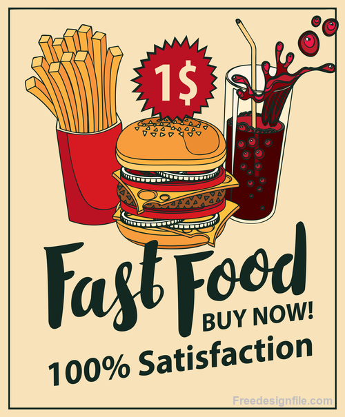 Fast food buy now retro flyer vector material 01