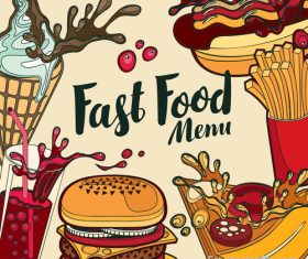 Fast food menu retro design vector material
