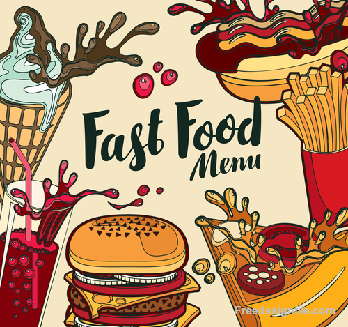 Fast food menu retro design vector material