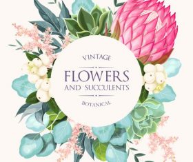 Flower with succulents vintage design vector 01