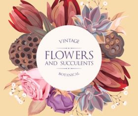Flower with succulents vintage design vector 02