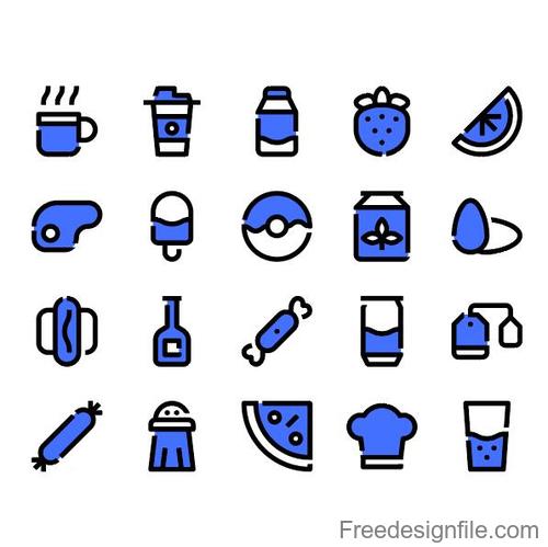 Food and Beverages blue icons