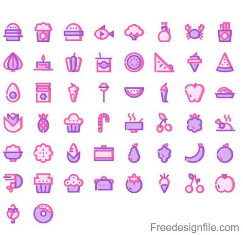 Foods Pink Mavis icons set