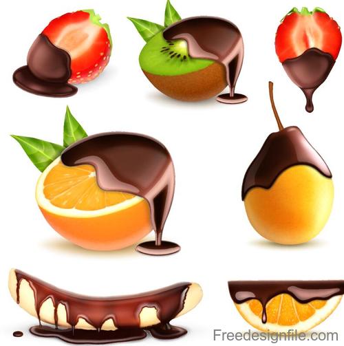 Fresh fruits with chotolate illustration vector 01