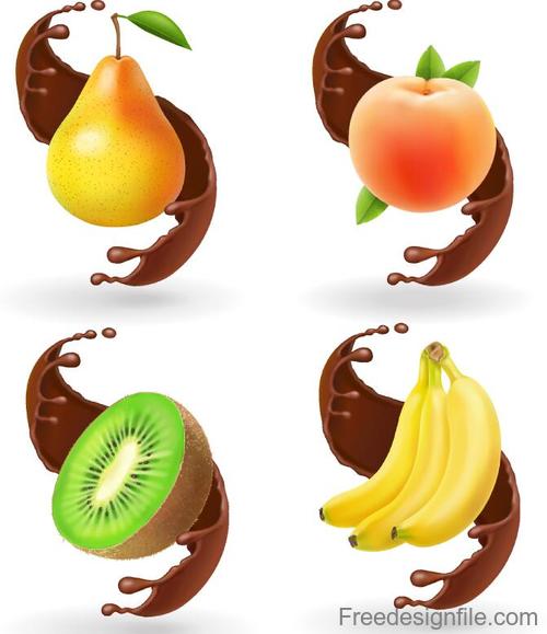 Fresh fruits with chotolate illustration vector 02