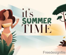 Girl with summer background design vector 01