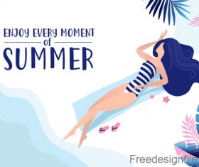 Girl with summer background design vector 02