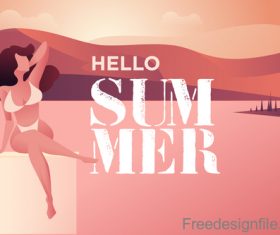 Girl with summer background design vector 03