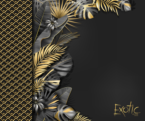 Gold palm tropical background vector 04