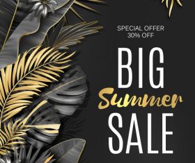 Gold palm with summer sale background vector