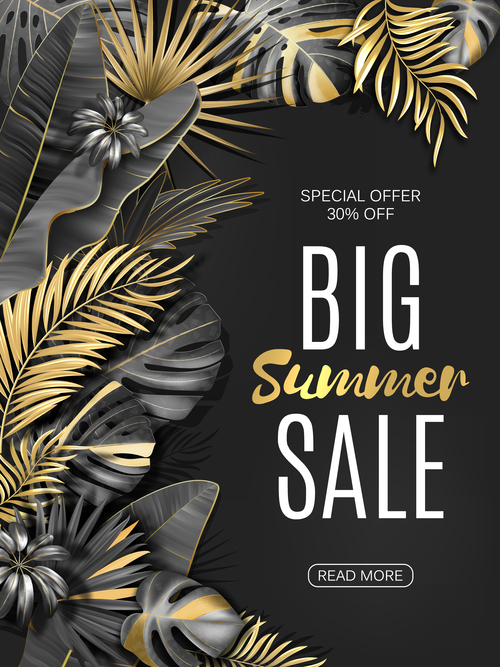 Gold palm with summer sale background vector