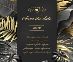 Gold palm with wedding invitation vector