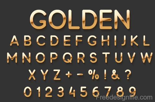 Golden shining alphabet with numbers vector