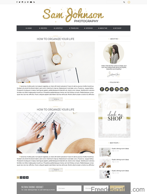Golden with Pink Styles Blog PSD Template