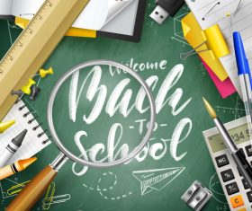 Green school chalkboard and accessories element vector 03