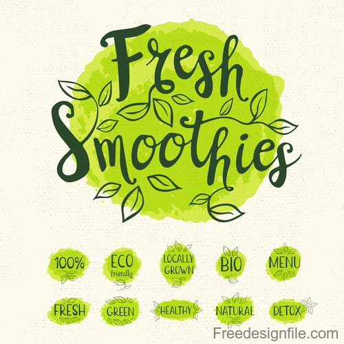 Green watercolor with ecology bio labels vector