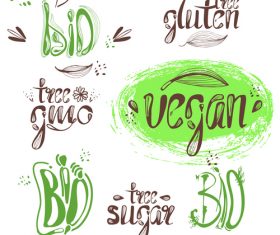 Hand drawn bio labels design vector 01