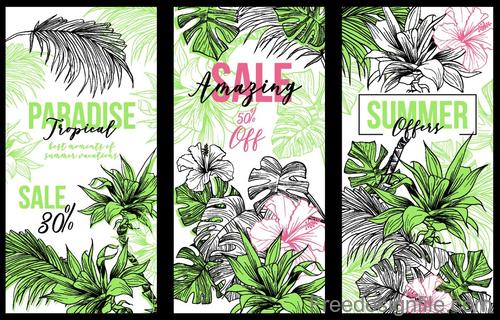 Hand drawn flower with sale banners vector