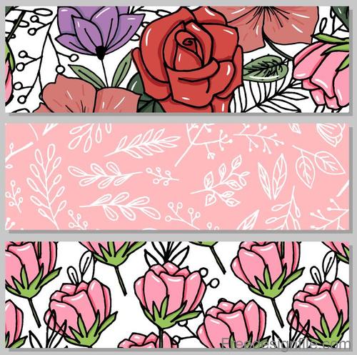 Hand drawn lines flower vector banners