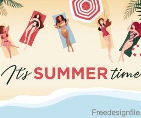 Happy women with summer beach vector