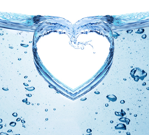 Heart from water splash with bubbles Stock Photo 02