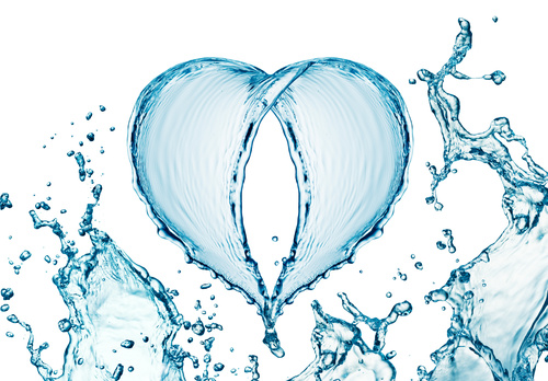 Heart from water splash with bubbles Stock Photo 04