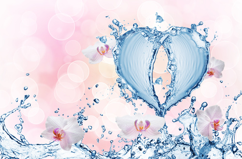 Heart from water splash with bubbles Stock Photo 12