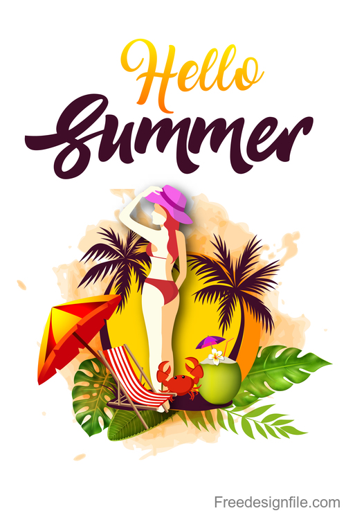 Hello summer design with girl vector