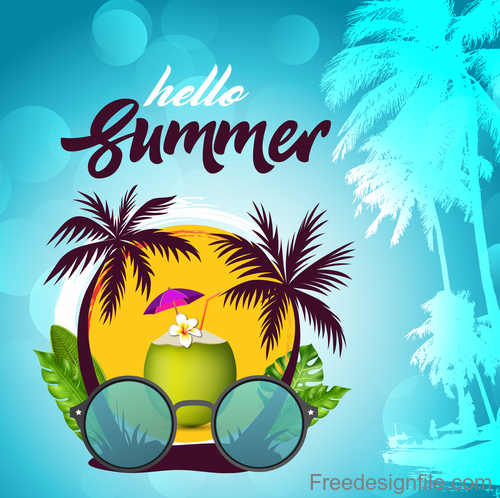Hello summer design with palm tree vector