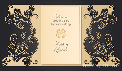 Hollowing out floral wedding greeting card vector template 03