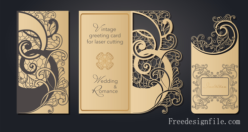 Hollowing out floral wedding greeting card vector template 04