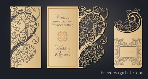 Hollowing out floral wedding greeting card vector template 05