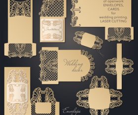 Hollowing out floral wedding greeting card vector template 06