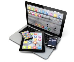 Laptop smartphones and tablet Stock Photo