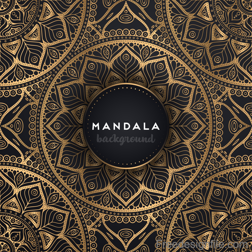 Mandala background with golden seamless pattern vector 06