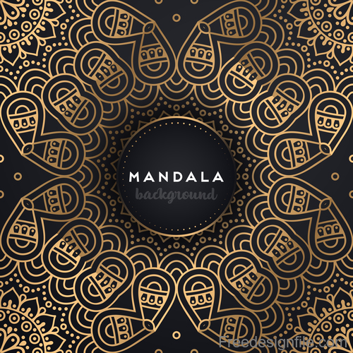 Mandala background with golden seamless pattern vector 09