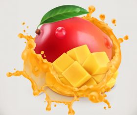 Mango juice splash vector illustration