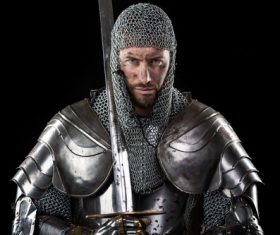 Medieval knight wearing armor Stock Photo 01